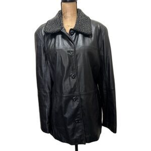 Vintage 90s Middlebrook Park Leather Jacket Sherpa‎ Collar Black Edgy Size Large